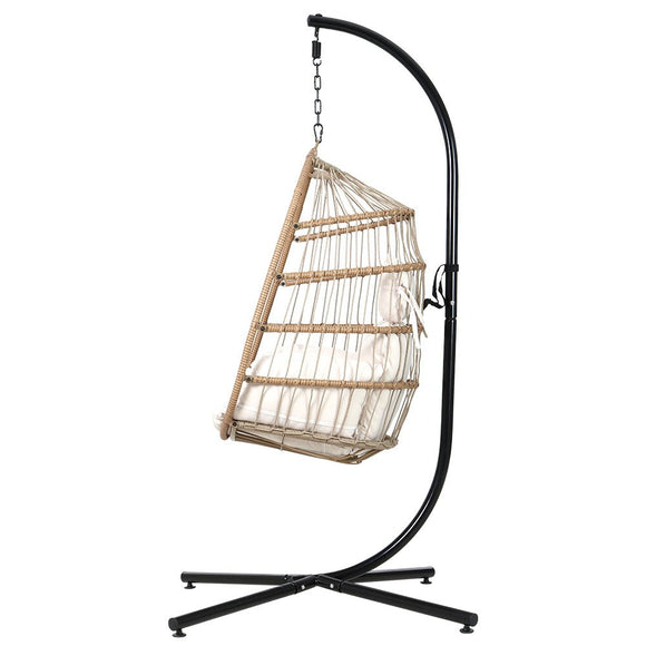 Gardeon Outdoor Egg Swing Chair Wicker Rope Furniture Pod Stand Foldable Yellow - RnR Galore