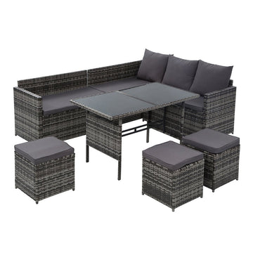 Gardeon Outdoor Furniture Dining Setting Sofa Set Lounge Wicker 9 Seater Mixed Grey - RnR Galore