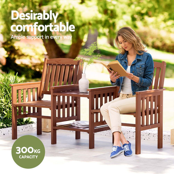 Gardeon Outdoor Garden Bench Loveseat Wooden Table Chairs Patio Furniture Brown - RnR Galore