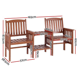 Gardeon Outdoor Garden Bench Loveseat Wooden Table Chairs Patio Furniture Brown - RnR Galore