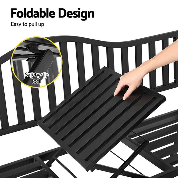 Gardeon Outdoor Garden Bench Seat Loveseat Steel Foldable Table Patio Furniture Black - RnR Galore