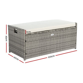 Gardeon Outdoor Storage Bench Box Wicker Garden Sheds Tools Cushion Patio Furniture Grey - RnR Galore