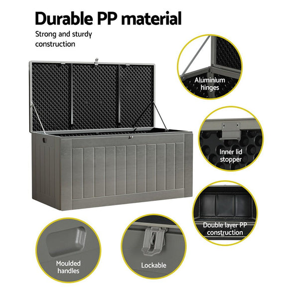Gardeon Outdoor Storage Box 830L Container Lockable Garden Bench Tool Shed Black - RnR Galore