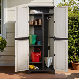 Gardeon Outdoor Storage Cabinet Box 173cm Lockable Cupboard Sheds Adjustable Rattan Beige - RnR Galore