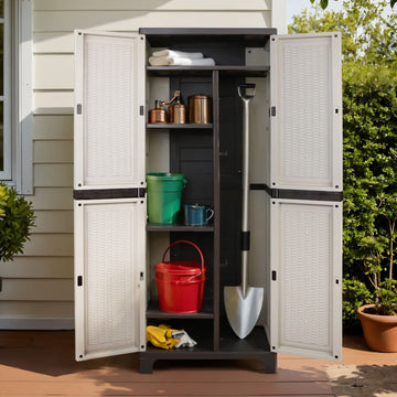 Gardeon Outdoor Storage Cabinet Box 173cm Lockable Cupboard Sheds Adjustable Rattan Beige - RnR Galore