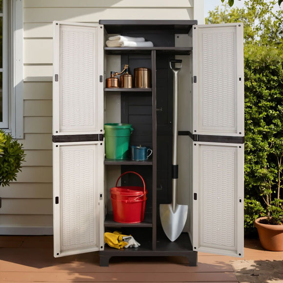 Gardeon Outdoor Storage Cabinet Box 173cm Lockable Cupboard Sheds Adjustable Rattan Beige - RnR Galore
