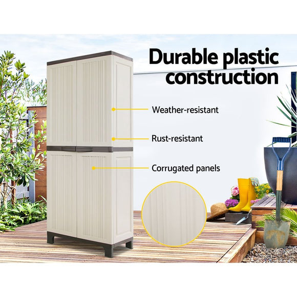 Gardeon Outdoor Storage Cabinet Box 173cm Lockable Cupboard Sheds Garage Adjustable Beige - RnR Galore