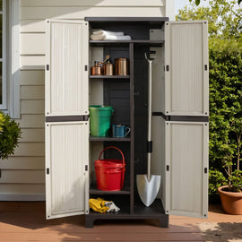 Gardeon Outdoor Storage Cabinet Box 173cm Lockable Cupboard Sheds Garage Adjustable Beige - RnR Galore