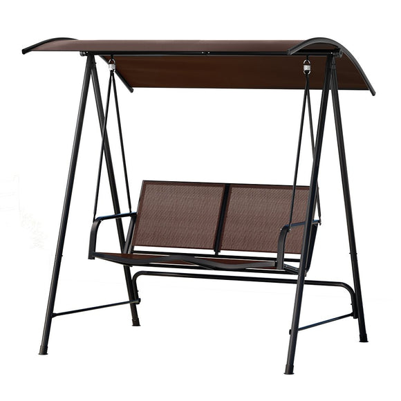 Gardeon Outdoor Swing Chair Garden Bench Furniture Canopy 2 Seater Brown - RnR Galore