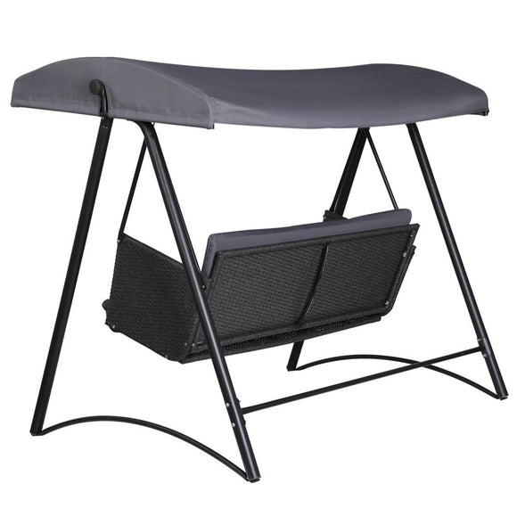 Gardeon Outdoor Swing Chair Garden Bench Furniture Canopy 3 Seater Rattan Grey - RnR Galore