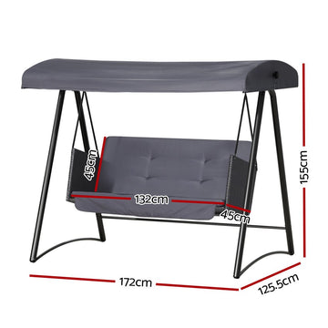Gardeon Outdoor Swing Chair Garden Bench Furniture Canopy 3 Seater Rattan Grey - RnR Galore