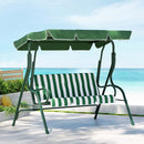 Gardeon Outdoor Swing Chair Garden Bench Furniture Canopy 3 Seater White Green - RnR Galore