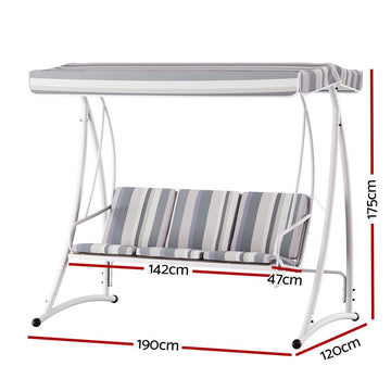 Gardeon Outdoor Swing Chair Garden Bench Furniture Canopy 3 Seater White Grey - RnR Galore