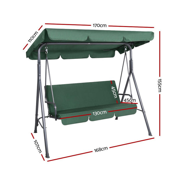 Gardeon Outdoor Swing Chair Garden Chair Bench Furniture Canopy 3 Seater Green - RnR Galore