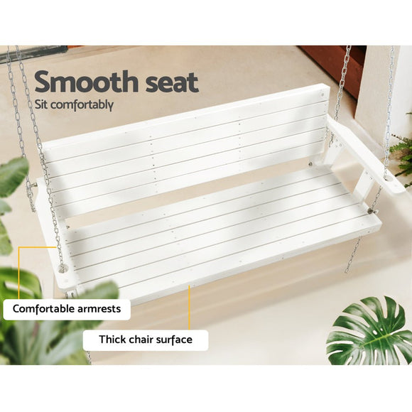 Gardeon Porch Swing Chair with Chain Outdoor Furniture 3 Seater Bench Wooden White - RnR Galore