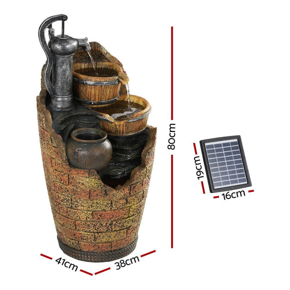 Gardeon Solar Fountain Water Feature Outdoor Cascading Hand Pump Design 80CM - RnR Galore