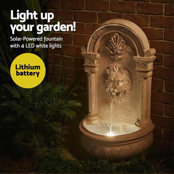 Gardeon Solar Fountain Water Feature Wall Mount Garden Fountains 77CM Beige - RnR Galore