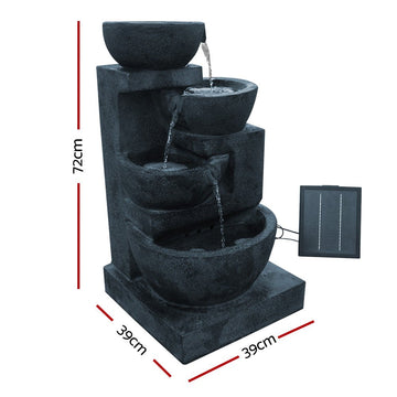 Gardeon Solar Water Feature Cascading Fountain 4 - Tier Bowl LED Lights 72CM Blue - RnR Galore