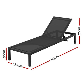 Gardeon Sun Lounge Outdoor Lounger Aluminium Folding Beach Chair Wheels Black - RnR Galore