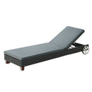 Gardeon Sun Lounge Wicker Lounger Outdoor Furniture Day Bed Wheels Patio Black - RnR Galore