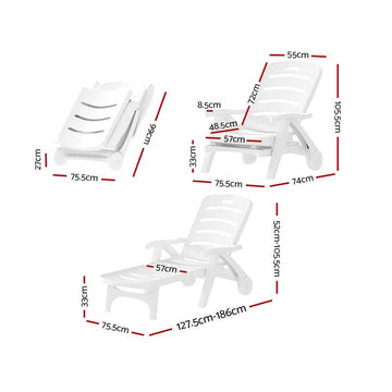 Gardeon Sun Lounger Folding Chaise Lounge Chair Wheels Patio Outdoor Furniture - RnR Galore