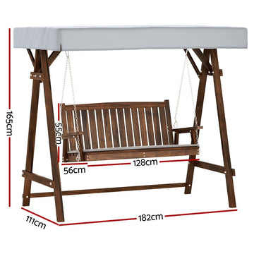 Gardeon Wooden Swing Chair Garden Bench Canopy 3 Seater Outdoor Furniture - RnR Galore