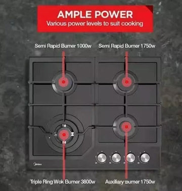Gas Glass Cooktop 60cm Black - RnR Galore
