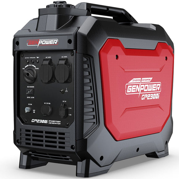 GENPOWER 2.3kW Peak 1.8kW Inverter Generator, 2x15A, 12V, USB, Portable, Petrol, Camping, Home Backup - RnR Galore