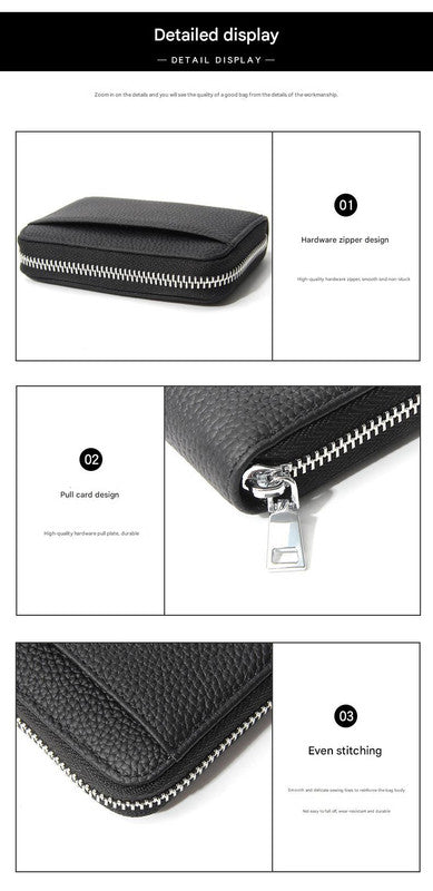 Genuine Leather RFID Blocking Accordion Card Holder & Coin Purse - Large Capacity Zip Wallet(green) - RnR Galore