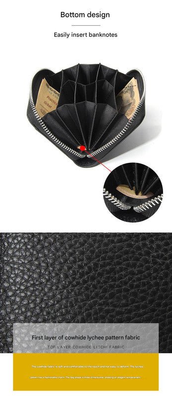 Genuine Leather RFID Blocking Accordion Card Holder & Coin Purse - Large Capacity Zip Wallet(red) - RnR Galore