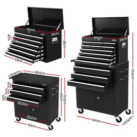 Giantz 13 Drawer Tool Box Cabinet Chest Toolbox Storage Garage Organiser Black - RnR Galore
