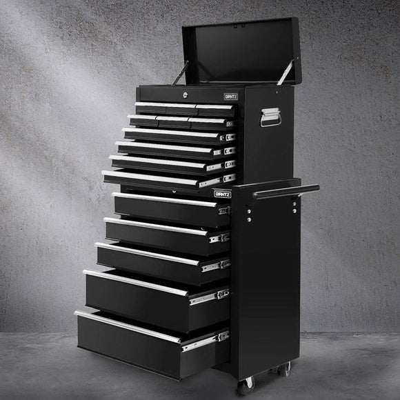 Giantz 15 Drawers Tool Chest Trolley Toolbox 2 - in - 1 Storage Black - RnR Galore
