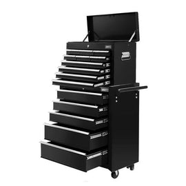Giantz 15 Drawers Tool Chest Trolley Toolbox 2 - in - 1 Storage Black - RnR Galore