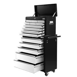 Giantz 15 Drawers Tool Chest Trolley Toolbox 2 - in - 1 Storage Black& Grey - RnR Galore