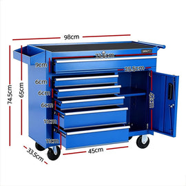 Giantz 6 Drawer Tool Chest Trolley Cabinet Cart Toolbox Storage Organiser Wheels - RnR Galore