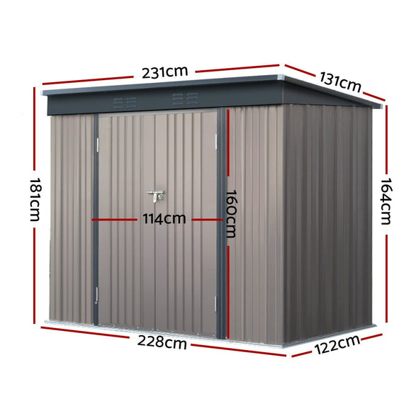 Giantz Garden Shed 2.31x1.31M Sheds Outdoor Storage Tool Metal Workshop Shelter Double Door - RnR Galore