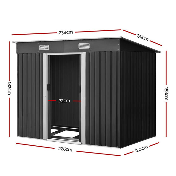 Giantz Garden Shed 2.38x1.31M w/Metal Base Sheds Outdoor Storage Tool Workshop Sliding Door - RnR Galore