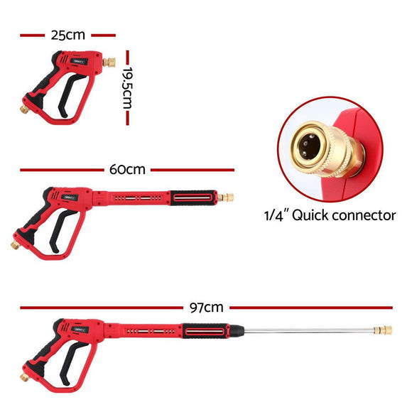 Giantz Pressure Washer Gun Short Trigger 4000PSI M22 - 14 1/4 Inch 5 Nozzles Red - RnR Galore
