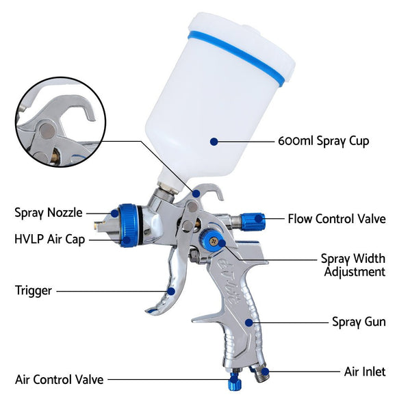 Giantz Spray Gun Paint Gun HVLP Gravity Feed 1.4mm 1.7mm 2.0mm Nozzles Included - RnR Galore