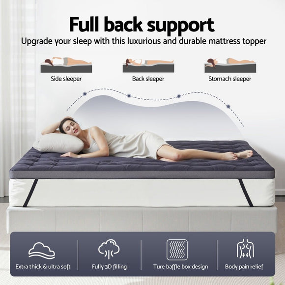 Giselle 5cm Mattress Topper Pillowtop toppers Bamboo Charcoal Double - RnR Galore