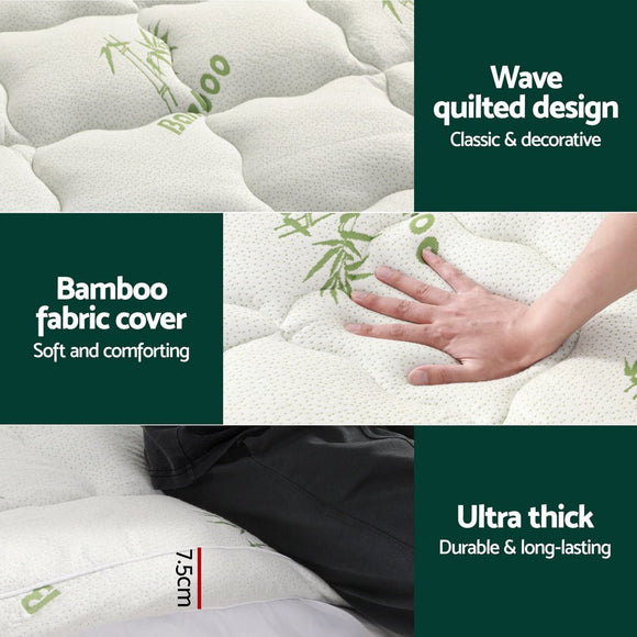 Giselle Bedding Mattress Topper Pillowtop Bamboo 7.5cm Double - RnR Galore