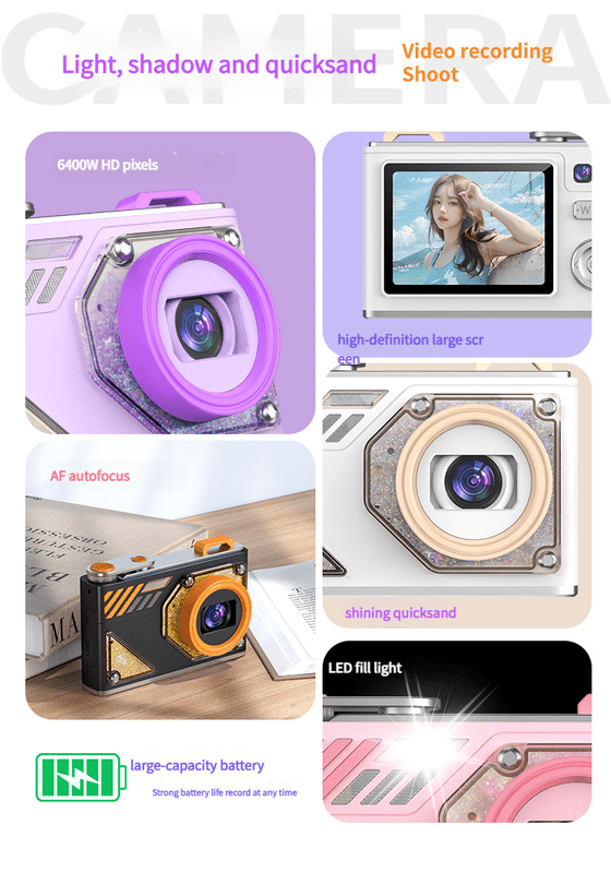 Glitter Sand Design 64MP HD Digital Camera with LED Fill Light & Auto Focus(black) - RnR Galore