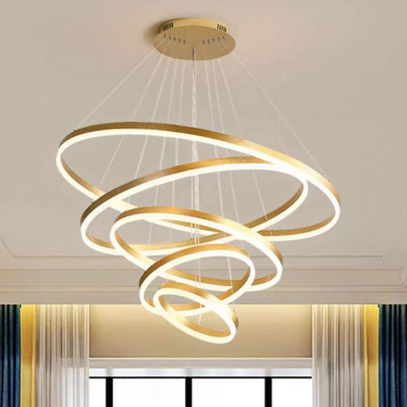 Gold 4 Rings Minimalist LED Pendant Light Adjustable Circular Chandelier - RnR Galore