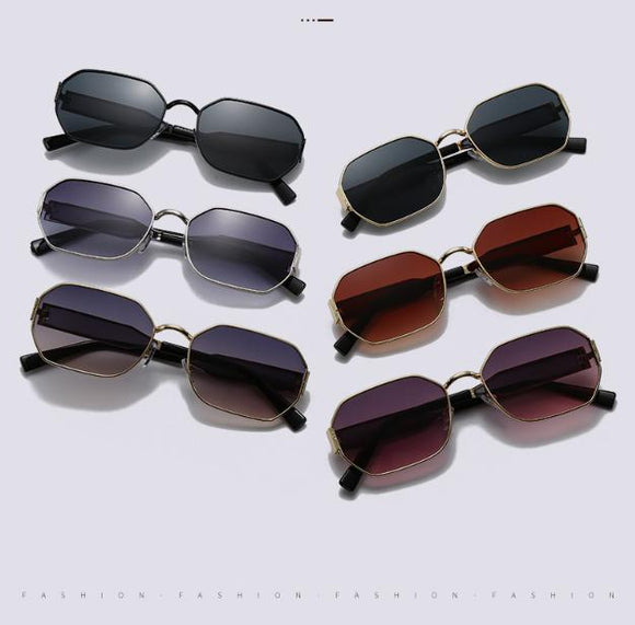 Gold Frame and Black Grey Lenses Modern Retro Geometric Sunglasses - Chic Metal Frame with UV400 Lenses and Black PU Leather Protective Case - RnR Galore