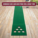 Golf Beer Pong Game Toy Set Green Golf Putting Matt with 2 Putters, 6 Balls - RnR Galore
