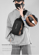 Gray Gold Modern Anti - Theft Sling Bag for Men - Crossbody Backpack with USB Port & Combination Lock - RnR Galore