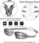 Gray Swim Goggles Set with Cap, Nose Clip, Earplugs & Case: Anti - Fog UV Protection for Men & Women - RnR Galore