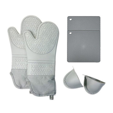 Grayish Set BPA - Free Non - Slip Silicone Oven Mitts - Heat Resistant Gloves with Honeycomb Pattern for Kitchen Safety - RnR Galore