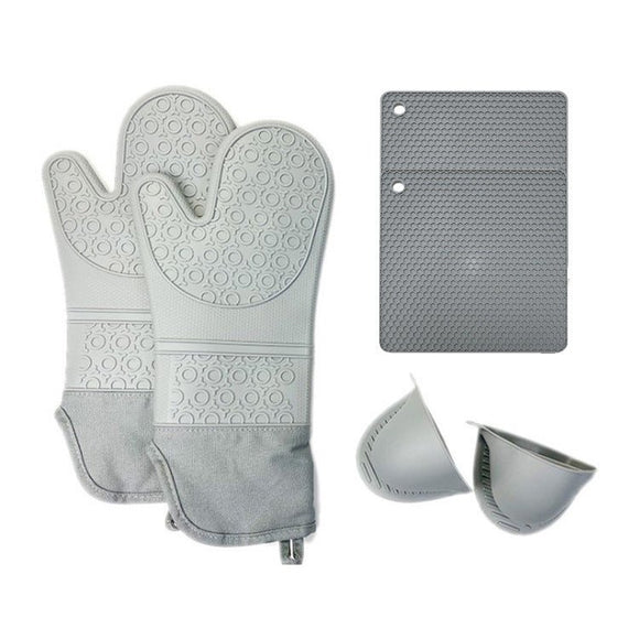 Grayish Set BPA - Free Non - Slip Silicone Oven Mitts - Heat Resistant Gloves with Honeycomb Pattern for Kitchen Safety - RnR Galore