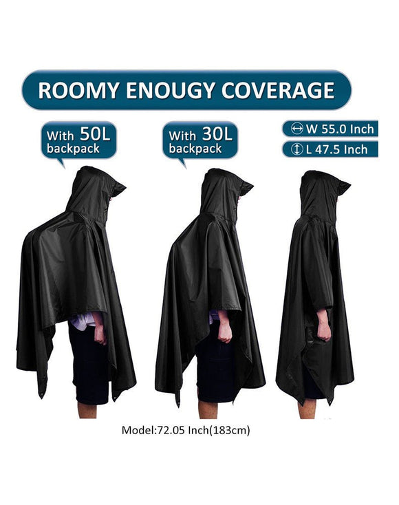 Green 3 - in - 1 Multifunctional Outdoor Rain Poncho - Ground Mat & Shelter - Lightweight & Waterproof for Hiking & Camping - RnR Galore